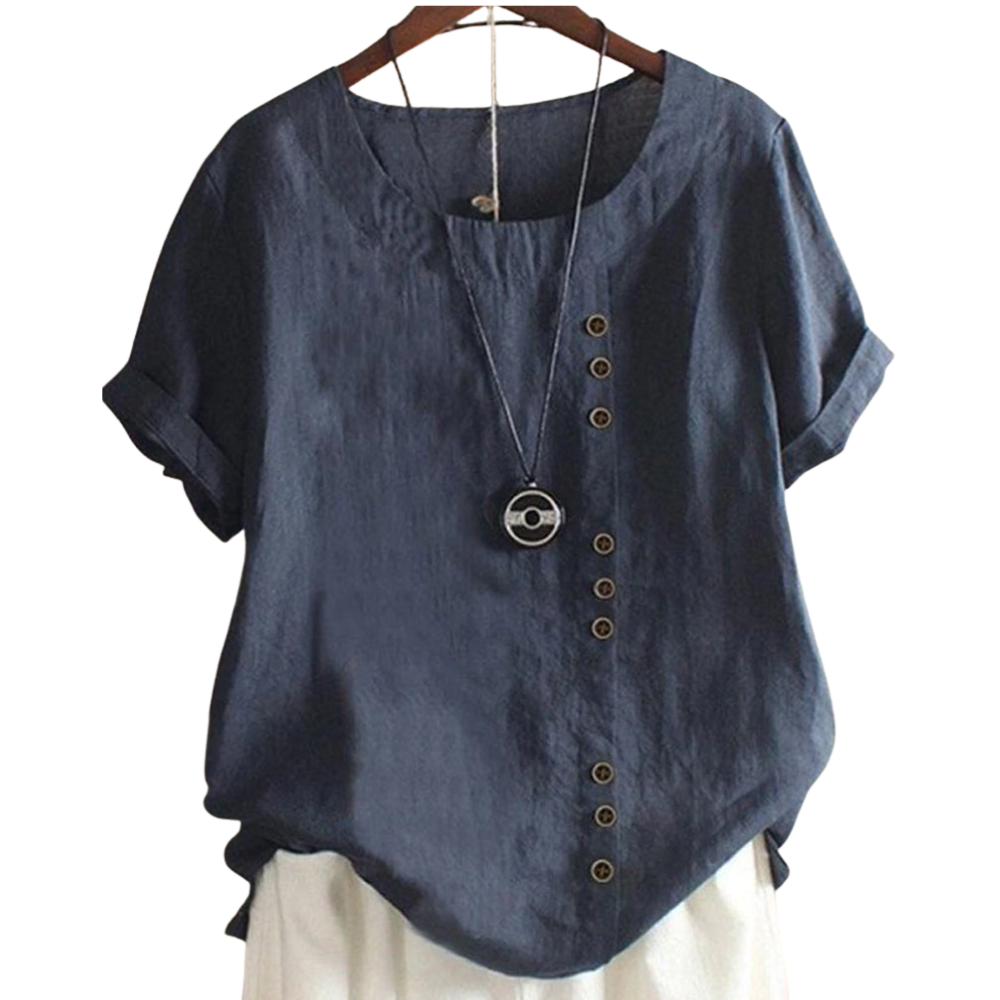 Amelie – Loose Fit Blouse with Round Neck and Short Sleeves