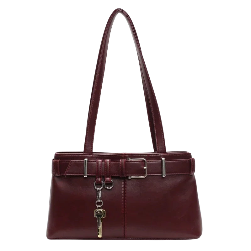 Arden - Leather Shoulder Bag with Stitching Details and Zipper Closure