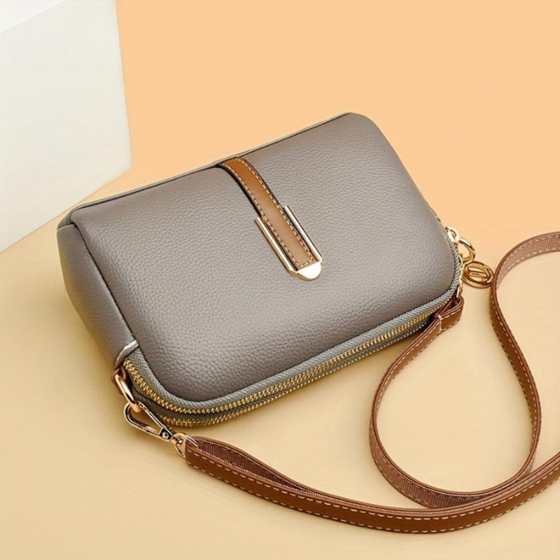 Evelisse – Leather Shoulder Bag with Adjustable Strap and Zipper Closure