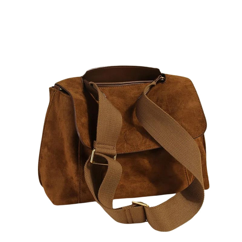 Elvira - Large Capacity Suede Shoulder Bag With Adjustable Strap And Zippered Pocket