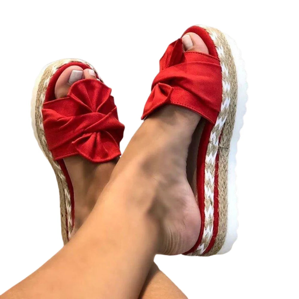 Malina – Slip-On Flat Sandals with Chunky Sole and Bow Detail