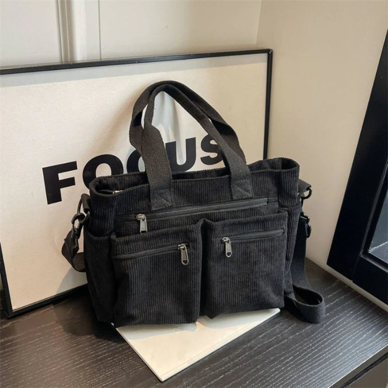 Isabetta – Corduroy Shoulder Bag with Adjustable Strap and Multiple Pockets