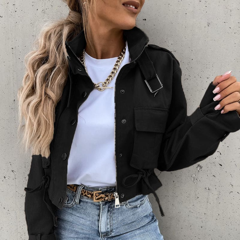 Sophia – Cropped Transition Jacket With Flap Pockets and Adjustable Waist