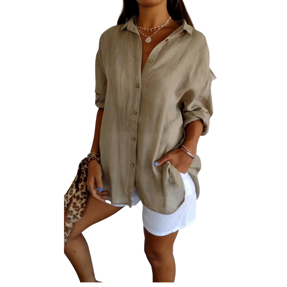 Greta – Long Sleeve Shirt with Classic Collar and Button Front Design