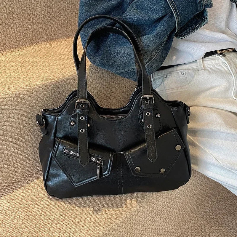 Danira - Synthetic Leather Handbag with Multiple Pockets and Adjustable Strap