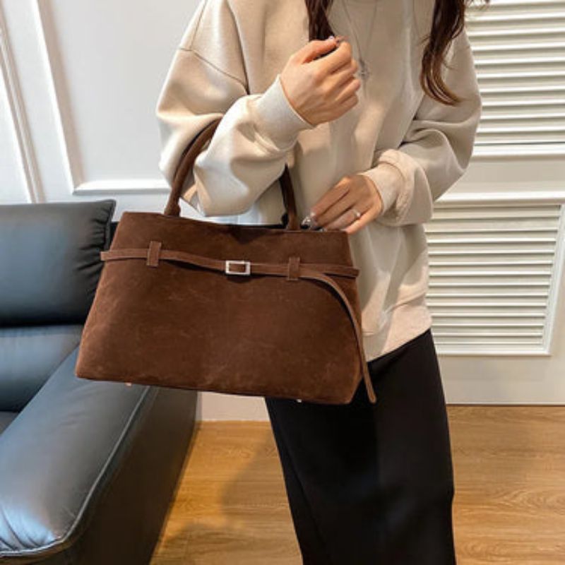 Thalia - Compact Suede Shoulder Bag with Short Strap