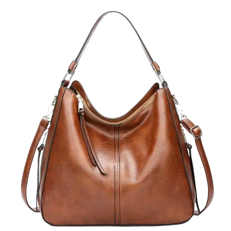Adriana - Leather Shoulder Bag With Zipped Side Pockets And Adjustable Strap