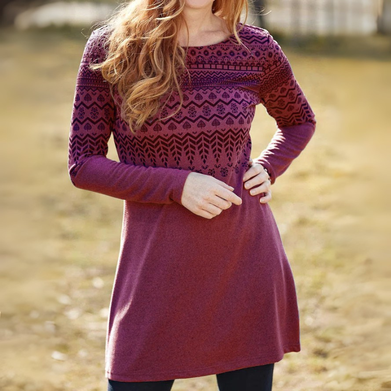 Elaris – Long Sleeve Dress With Geometric-Inspired Print in Brushed Fabric