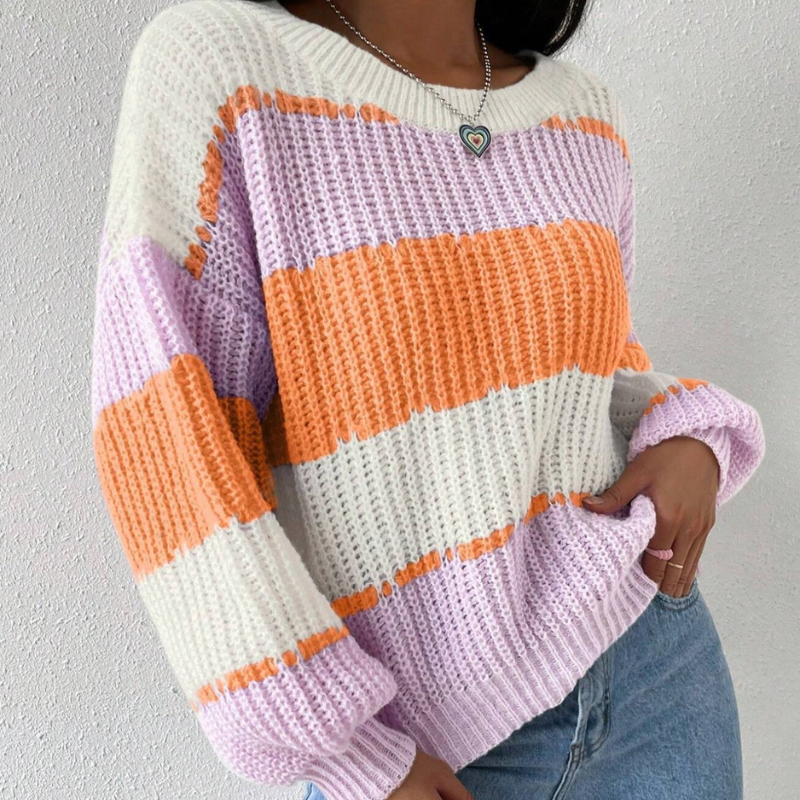 Aurelia – Knit Striped Jumper With Crew Neck and Long Sleeves