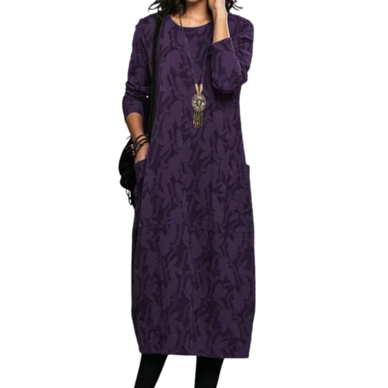 Elvina – Mid-Calf Dress with Floral Print and Side Pockets