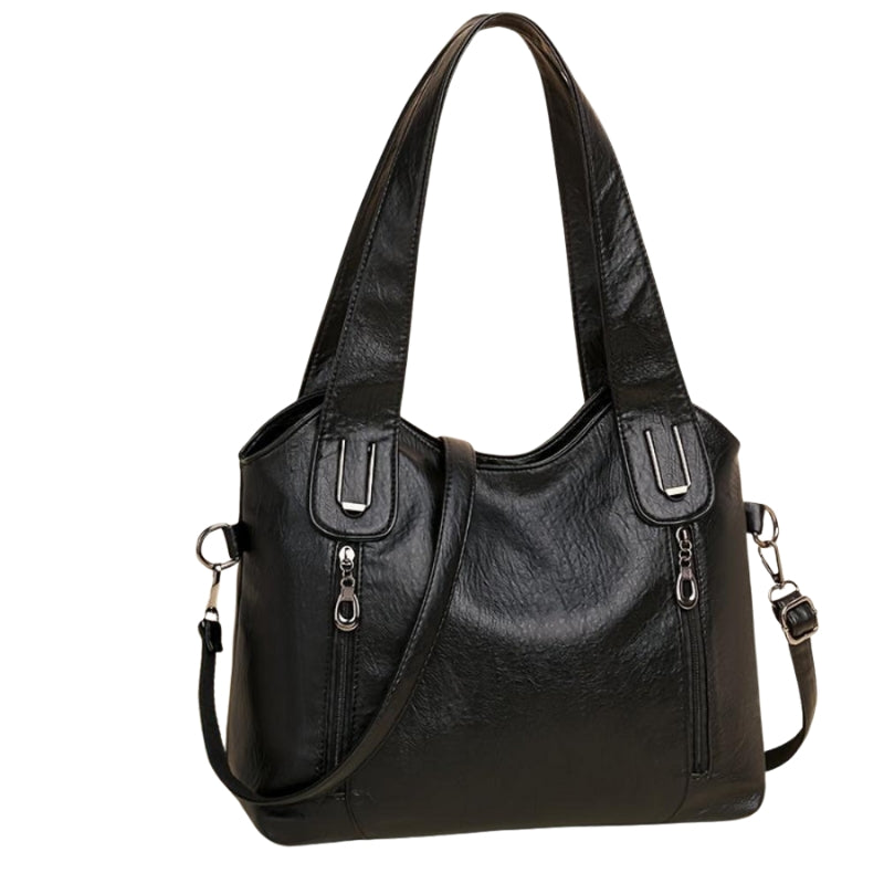 Coraline – Leather Shoulder Bag with Multiple Zippered Pockets and Adjustable Strap