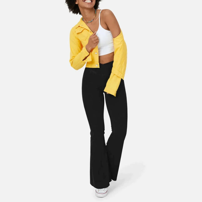 Aria – High Waist Flared Jeans with Crossing Waistband