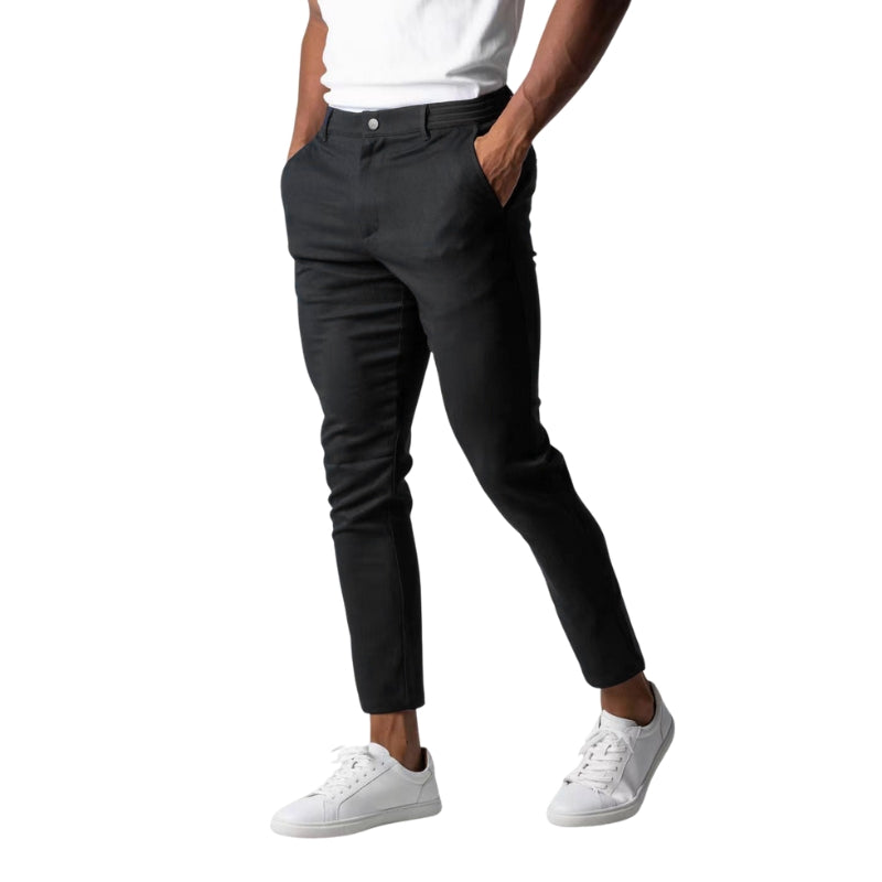 Liam – Slim Fit Trousers with Elastic Waistband and Practical Pockets