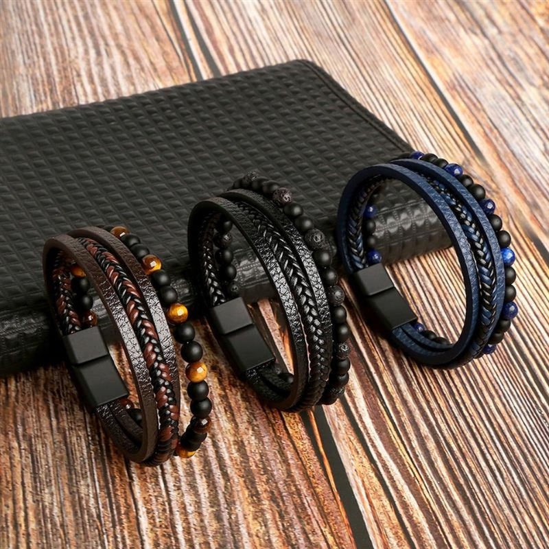 MenStyle – 4-Piece Bracelet Set With Pearl Band and Magnetic Clasp