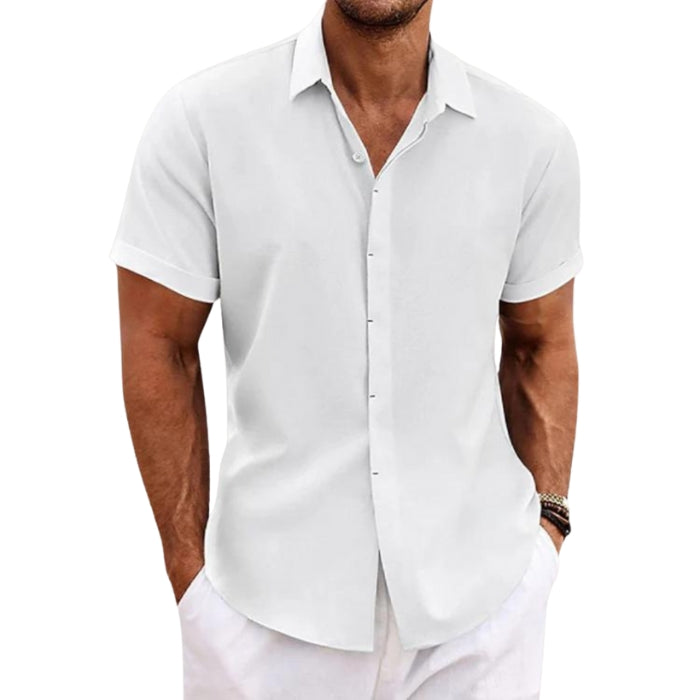 Emery – Short Sleeve Shirt with Turn Down Collar and Concealed Button Closure