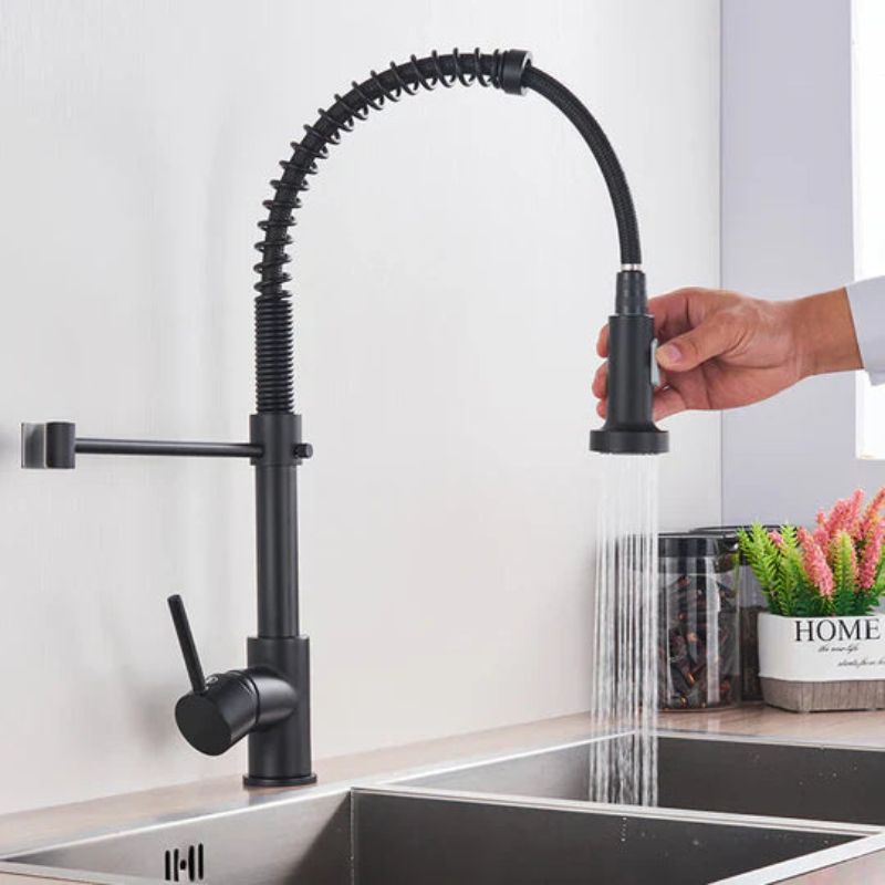 AquaForge – Matte Black Kitchen Faucet with 360° Swivel Spout and Dual Spray Head