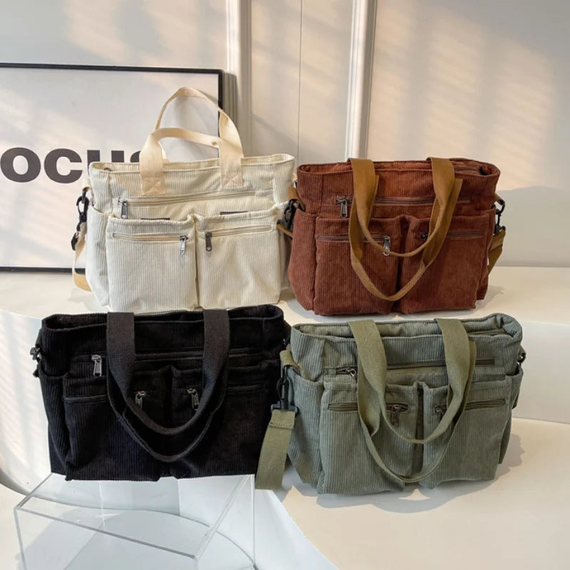 Isabetta – Corduroy Shoulder Bag with Adjustable Strap and Multiple Pockets