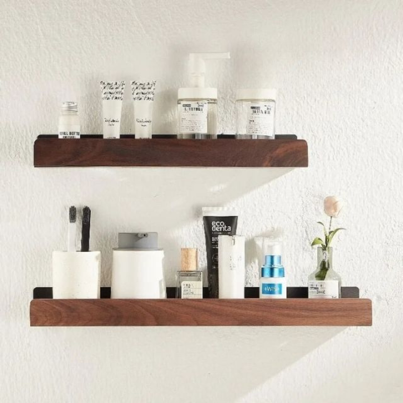 OakNest – Solid Wood Bathroom Organizer Shelves with No-Drill Installation