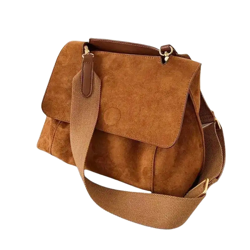 Elvira - Large Capacity Suede Shoulder Bag With Adjustable Strap And Zippered Pocket
