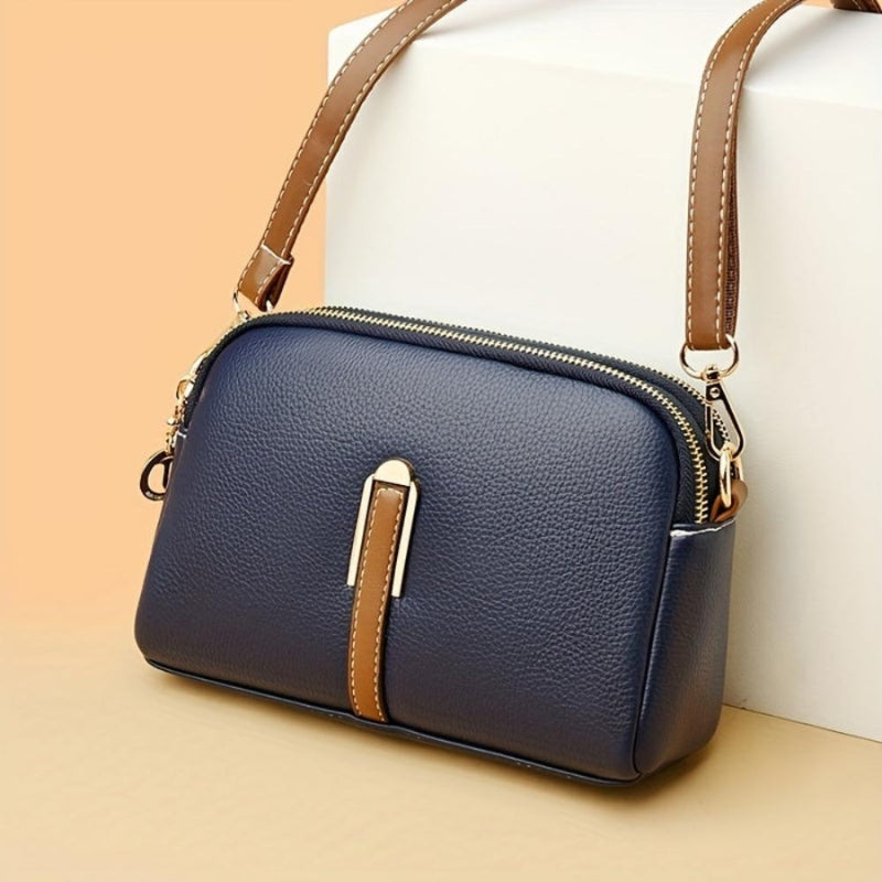 Evelisse – Leather Shoulder Bag with Adjustable Strap and Zipper Closure