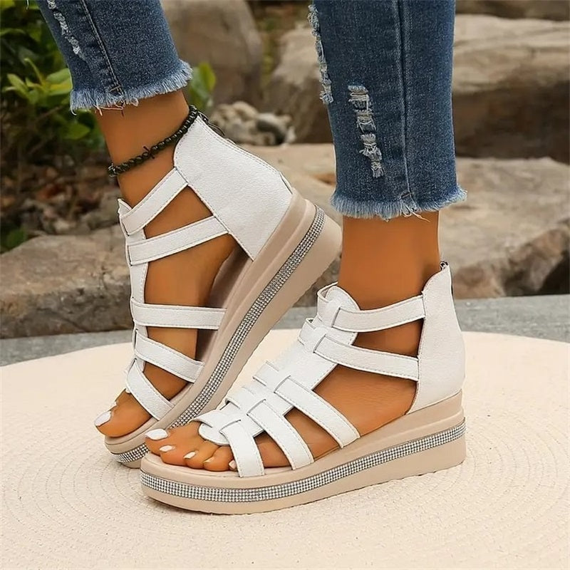 Sofia – Open-Toe Rhinestone Wedge Sandals with Breathable Upper