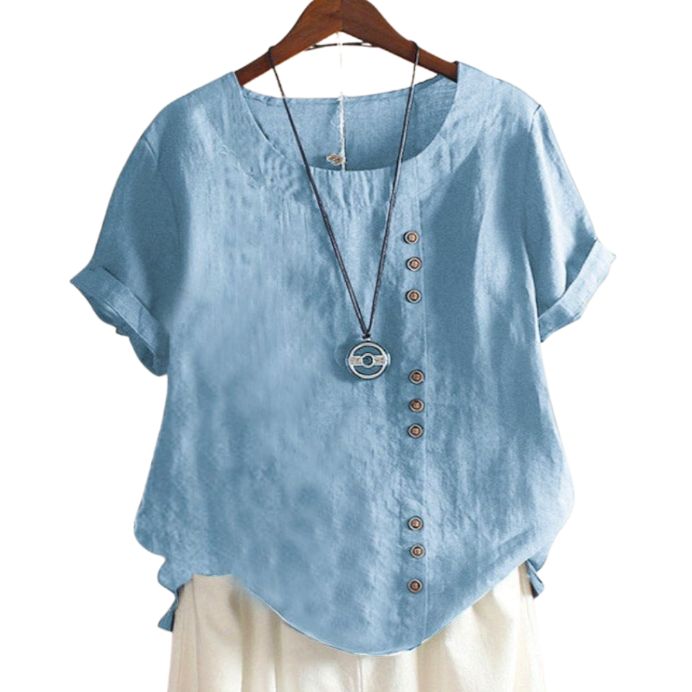 Amelie – Loose Fit Blouse with Round Neck and Short Sleeves
