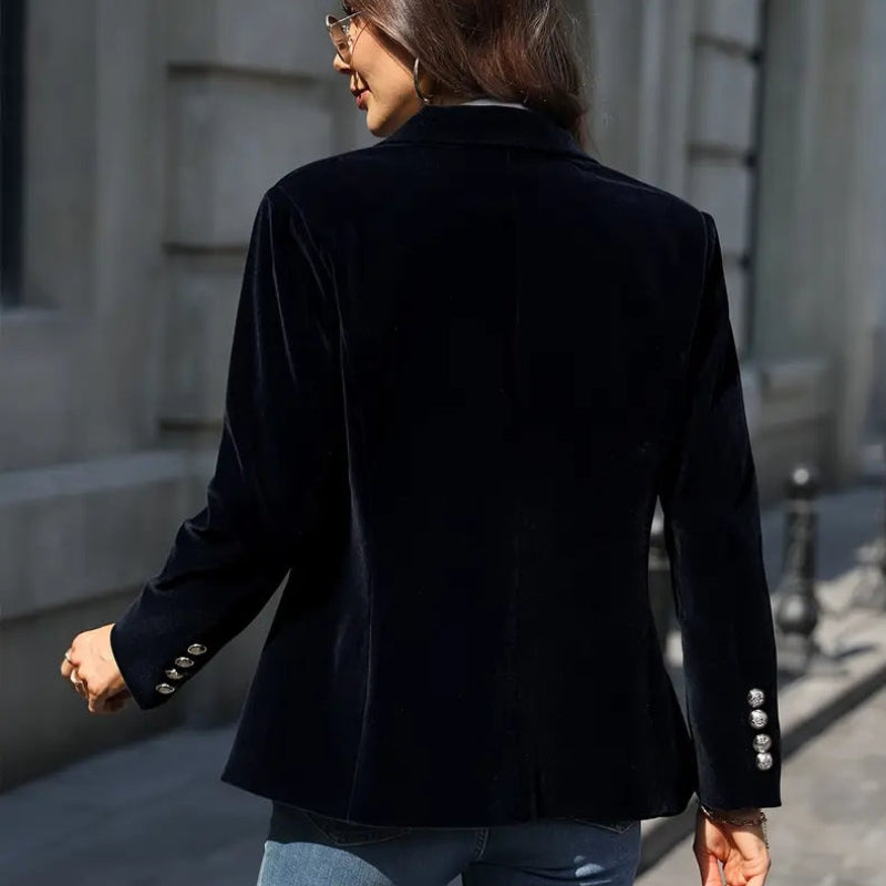 Delia – Long Sleeve Blazer with Lapel Collar and Button