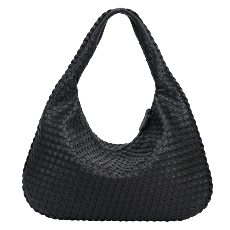 Maribel - Leather Hobo Shoulder Bag with Patchwork Design and Zipper Opening