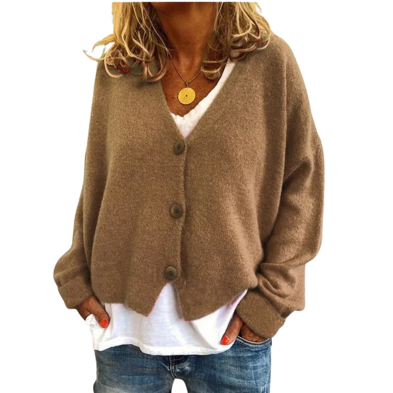 Diana – Long Sleeve Button-Front Cardigan with V-Neck