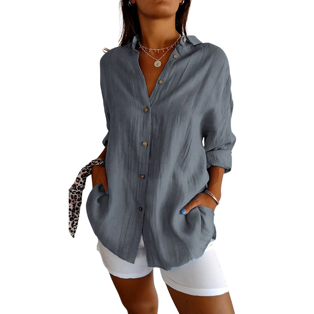 Greta – Long Sleeve Shirt with Classic Collar and Button Front Design
