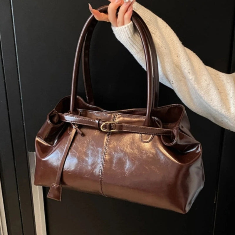 Amara - Synthetic Leather Handbag with Decorative Belt Detail