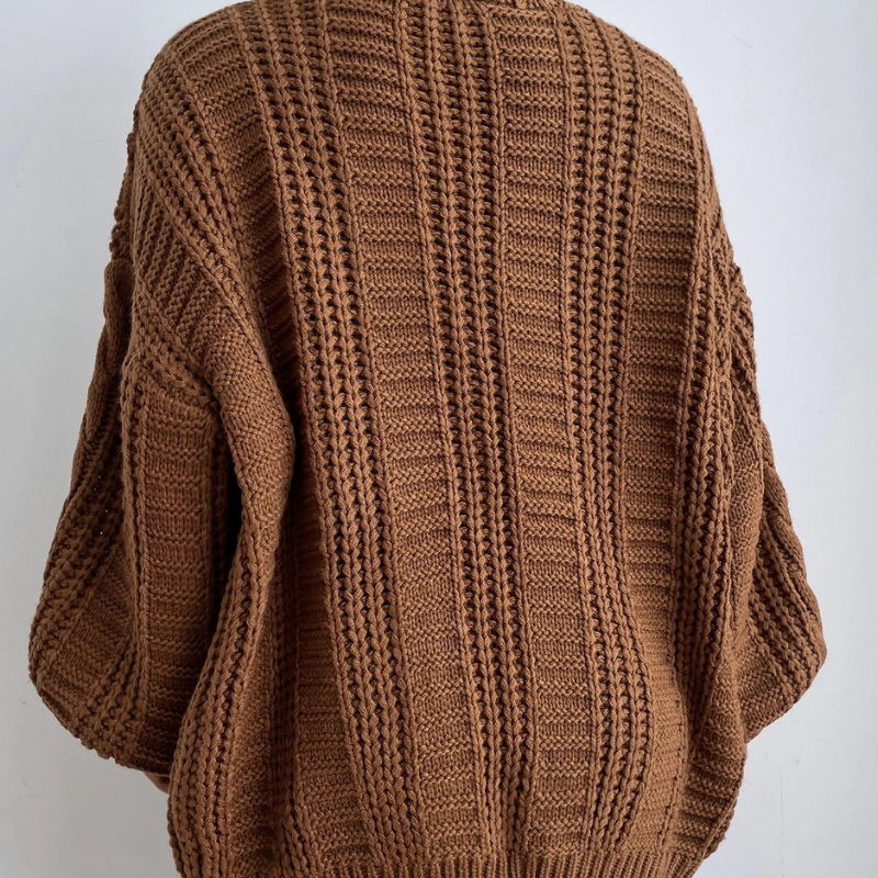 Anna – Cable Knit Cardigan With Button Front and Ribbed Trim