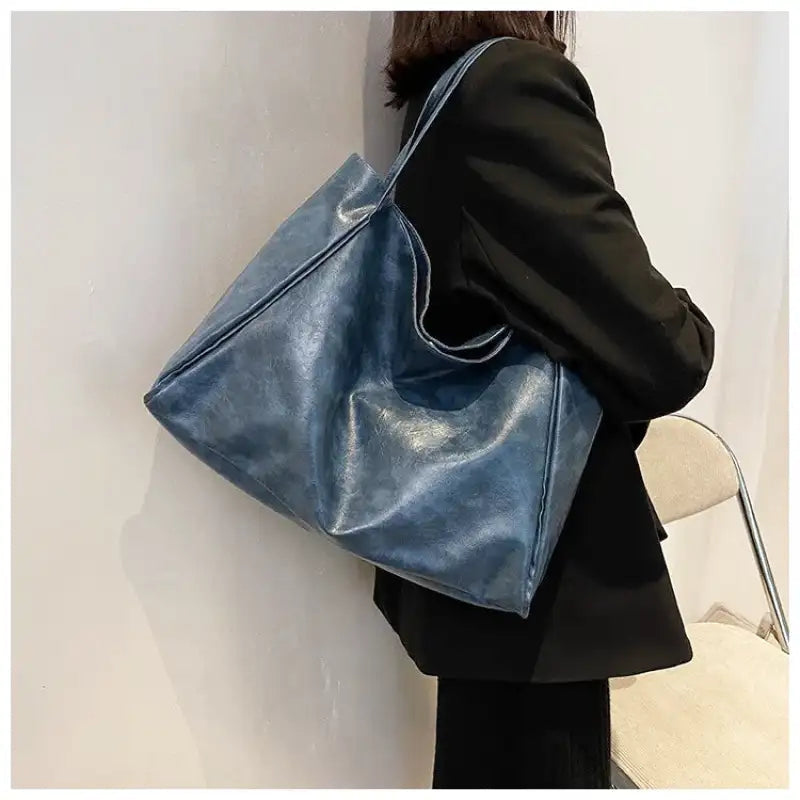 Corvina – Oversized Faux Leather Shoulder Bag with Adjustable Strap and Handles