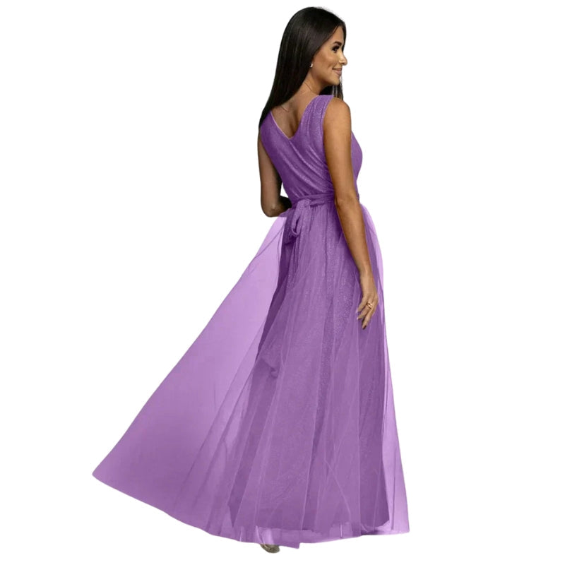 Selena – Women’s Sleeveless V-Neck Maxi Dress with Belted Waist and High Side Slits
