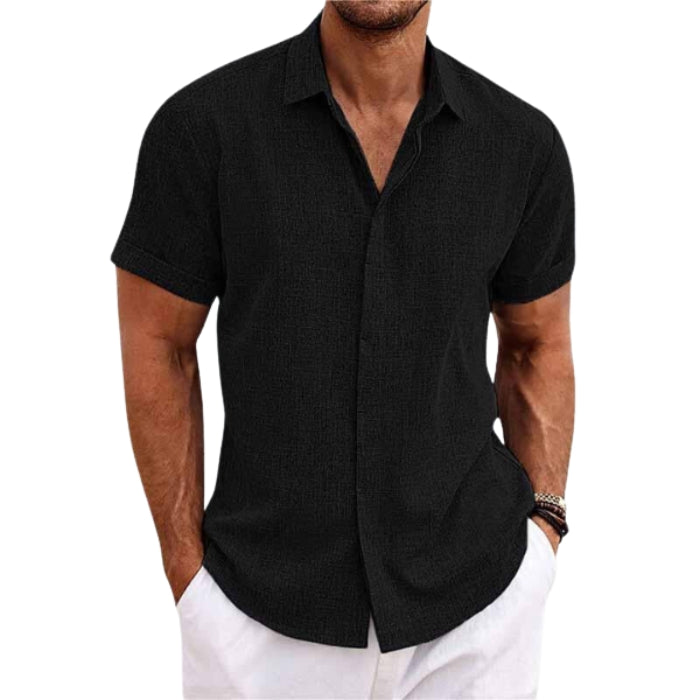 Emery – Short Sleeve Shirt with Turn Down Collar and Concealed Button Closure