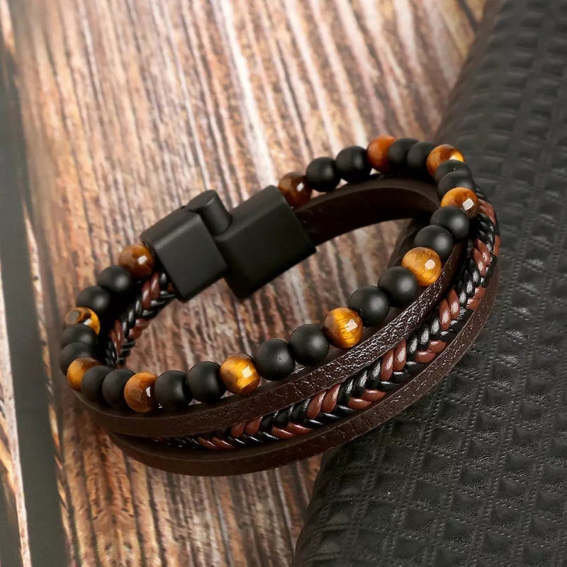 MenStyle – 4-Piece Bracelet Set With Pearl Band and Magnetic Clasp