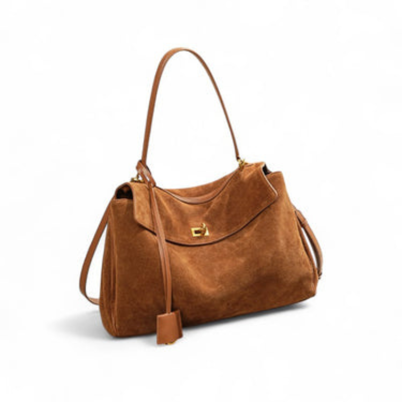 Isolde - Large Faux Suede Handbag with Rectangular Shape