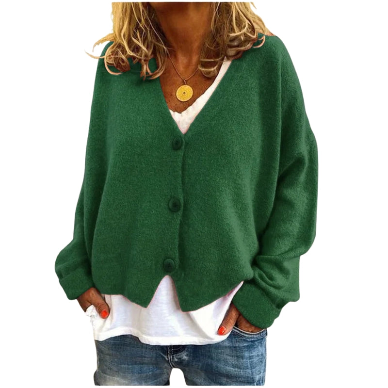 Diana – Long Sleeve Button-Front Cardigan with V-Neck