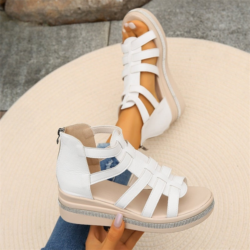Sofia – Open-Toe Rhinestone Wedge Sandals with Breathable Upper