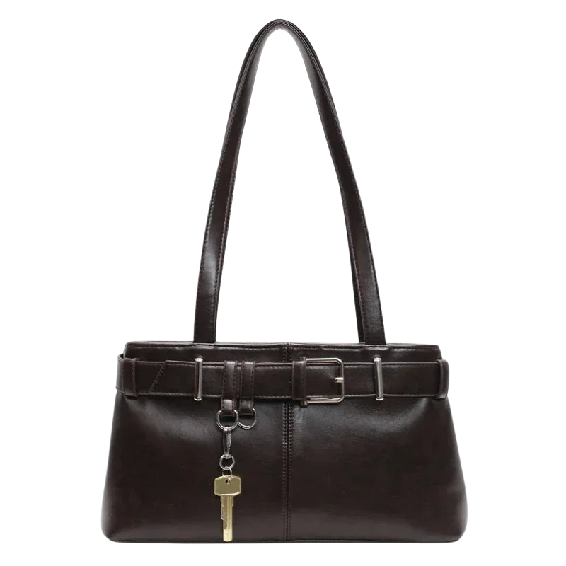 Arden - Leather Shoulder Bag with Stitching Details and Zipper Closure