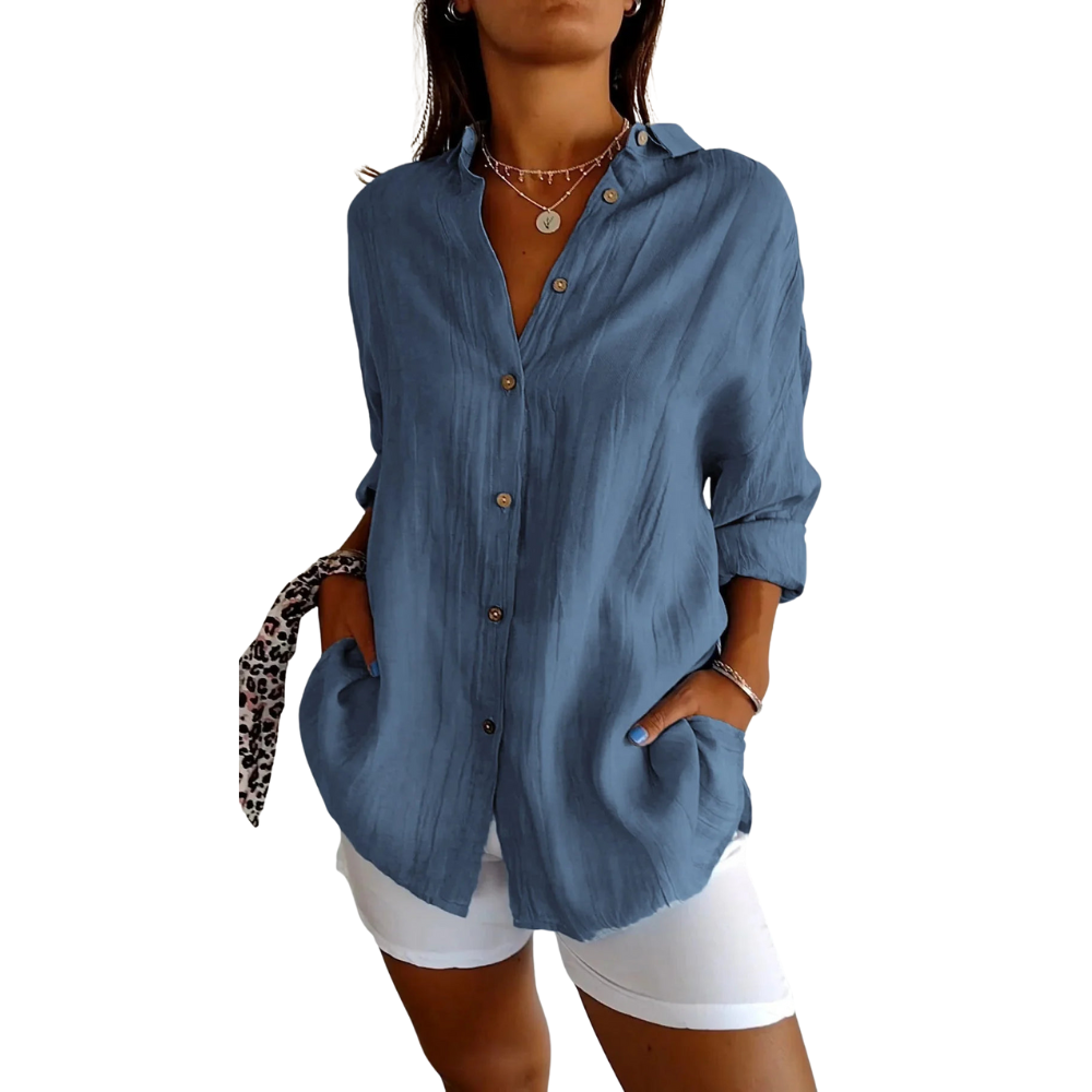 Greta – Long Sleeve Shirt with Classic Collar and Button Front Design
