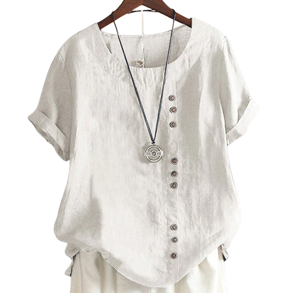 Amelie – Loose Fit Blouse with Round Neck and Short Sleeves