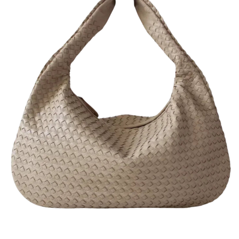 Maribel - Leather Hobo Shoulder Bag with Patchwork Design and Zipper Opening