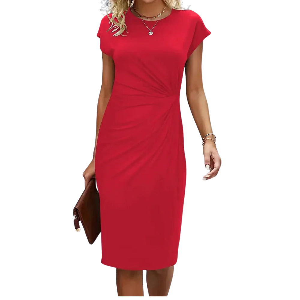 Leni – Midi Dress with Round Neckline and Ruched Side Design
