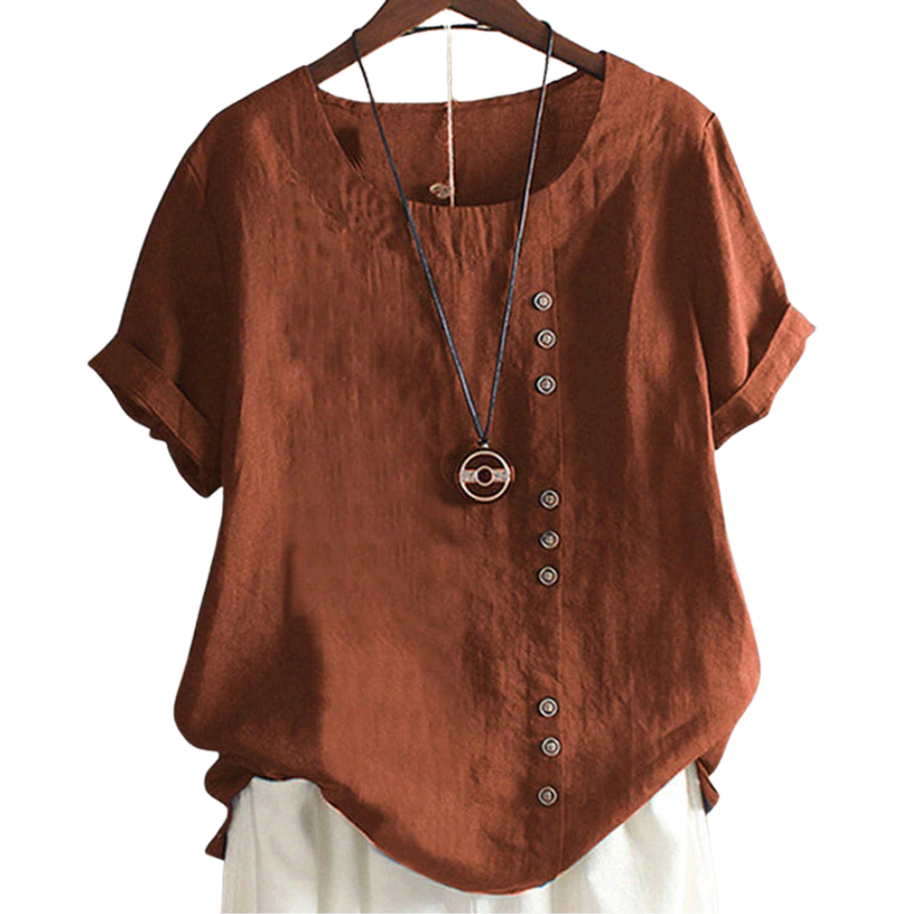 Amelie – Loose Fit Blouse with Round Neck and Short Sleeves