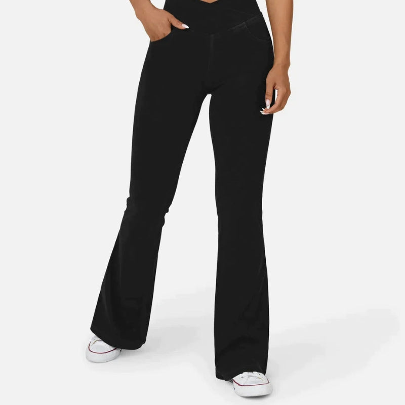 Aria – High Waist Flared Jeans with Crossing Waistband