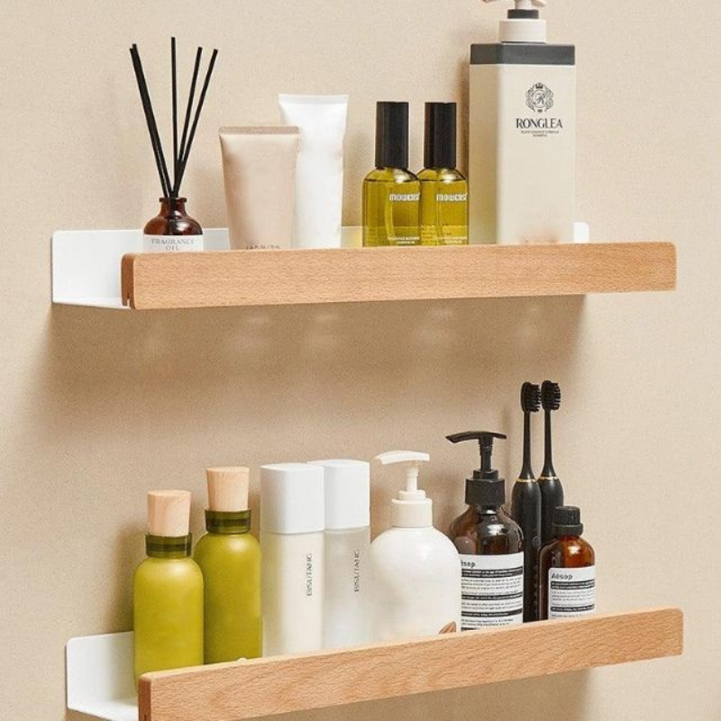OakNest – Solid Wood Bathroom Organizer Shelves with No-Drill Installation