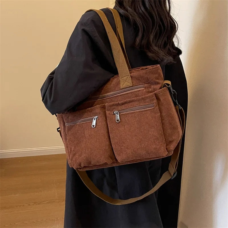 Isabetta – Corduroy Shoulder Bag with Adjustable Strap and Multiple Pockets