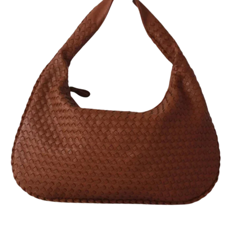 Maribel - Leather Hobo Shoulder Bag with Patchwork Design and Zipper Opening