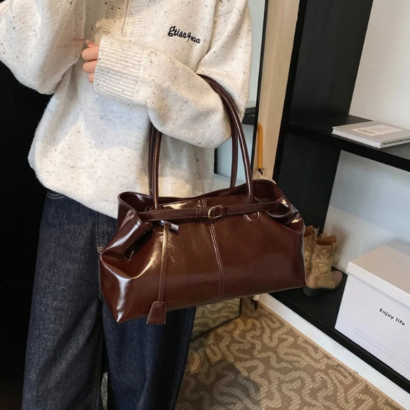 Amara - Synthetic Leather Handbag with Decorative Belt Detail